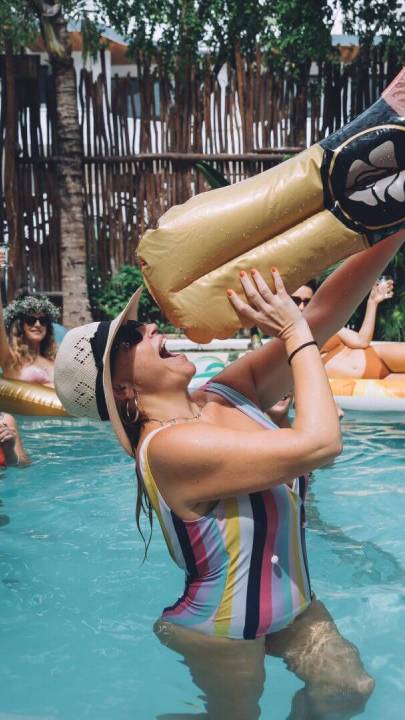 Women having a pool party