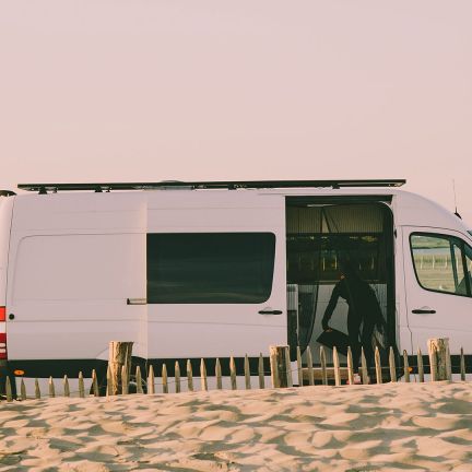 White van on the beach