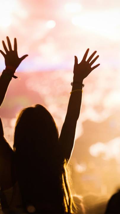 Person cheering at a music festival