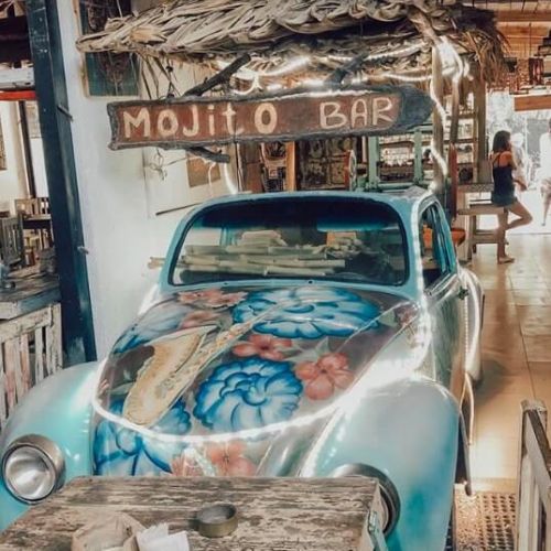 Vintage Volkswagen Beetle used as decoration for a mojito bar