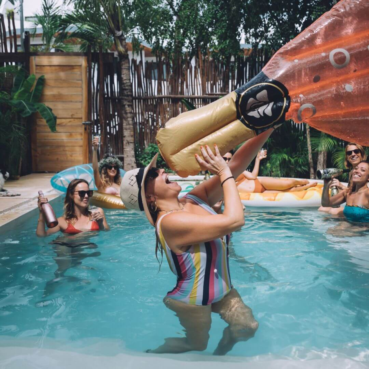 Women having a pool party