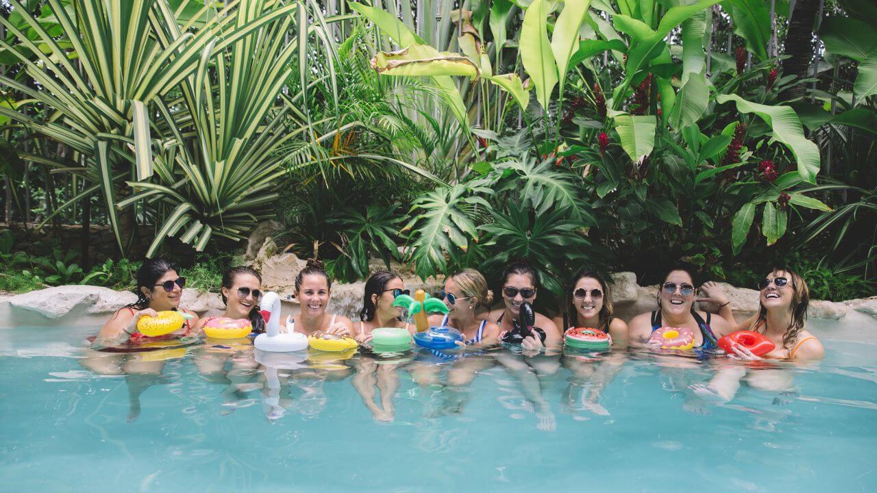 Bach party girls having fun in a pool