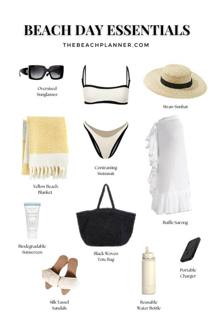 Flatlay of bachelorette packing essentials for Tulum