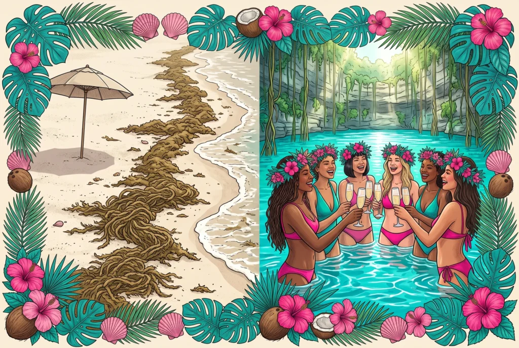 How Sargassum Affects Your Tulum Bachelorette Party (and How to Plan Around It) 1 sargassum free bach party 004 thebeachplanner